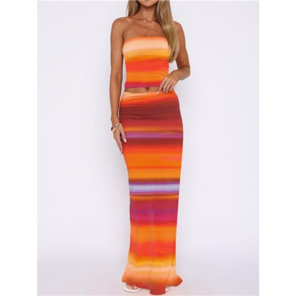 Striped Tube Top and Skirt Set